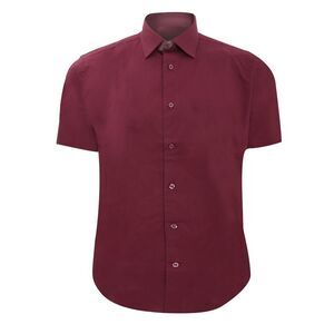 Russell Collection Mens Short Sleeve Easy Care Fitted Shirt / Port